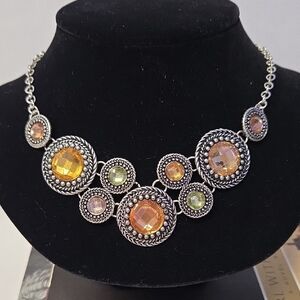 Vtg Premier Designs Silvertone and Gems Statement Necklace